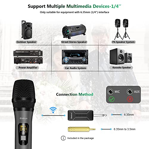Bietrun Wireless Microphone Only for Mic Input, UHF Metal Dynamic