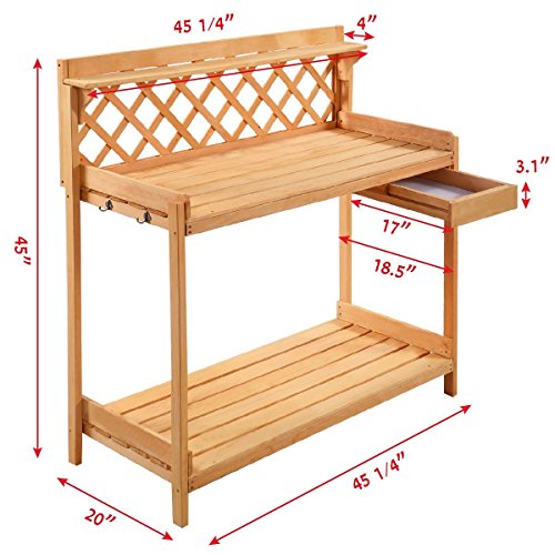 Potting Bench Outdoor Garden Work Bench Station Planting Solid Wood Construction