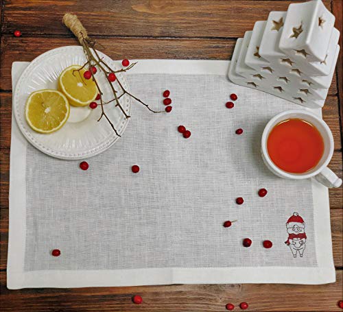 image for 3HLinen Off-white Holiday Linen Placemat Set with Chinese Zodiac Pig P