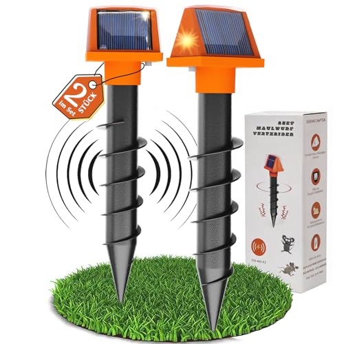 Mole Repeller Pack of 2 Mole Repellent Dual Solar Mole Repellent for Garden Vole Repellent IP54 Waterproof Against Vole & Mole