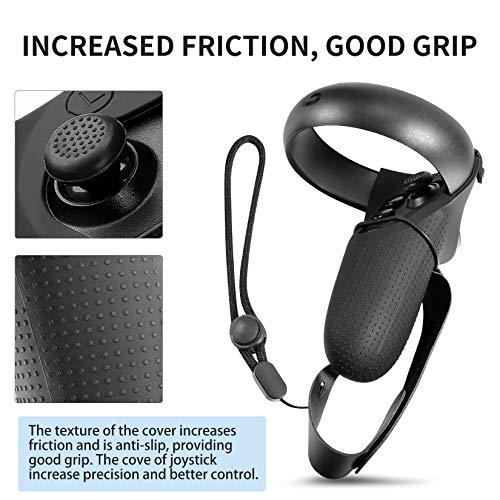 eWonLife Controller Grip Covers for Oculus Quest/Oculus Rift S (Not Fit Quest 2), Anti-drop Protective Handle Sleeve with Adjustable Wrist Strap and Knuckle Strap, Including Cover Caps