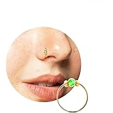 Gold Nose Piericng Hoop - Handmade 7mm Nose Ring with a Tiny 2mm Green opal - Hypoallergenic 14k Gold Thin 24 Gauge Nose Hoop Jewelry