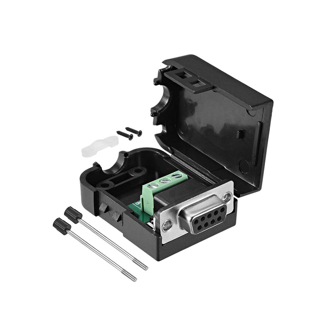 sourcing map D-sub DB9 Breakout Board Connector with Case 9 Pin 2-row Female Port Solderless Terminal Block Adapter with Thumb Scews