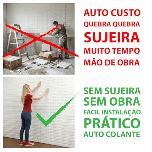Bisbel Painel 3D Autocolante Adesivo Tijolinho Branco 77x70 cm – Placa Decorativa para Sala, Quarto e Escritório (10)
