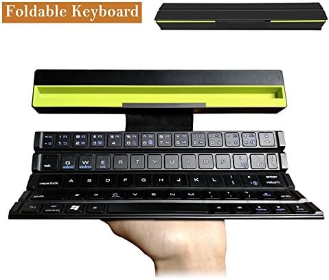 MeihuaTu Folding Wireless Bluetooth Keyboard, Portable Ultra-thin Scroll Design Foldable Keyboard with Holder and Portable Carry Pouch for Windows,Android,iOS - Black