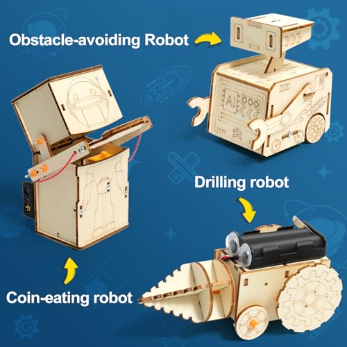 STEM Robot Toys Age 8 9 10 11 12 13 14, Science Experiments for Kids, Science Kits for Kids, Wooden Engineering Kits, Electronics Kit for Kid, Activity Toys Gifts for 8 9 10 11 12 13 14 Year Old Boys