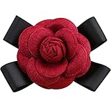 80Hou Elegant Wool Camellia Flower Brooch Vintage Bow Floral Pin