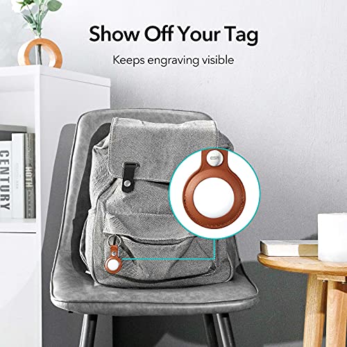 ESR Tag Keychain, Leather Case Compatible with AirTag (2021), 2 Pack, Genuine Leather Tag Holder, Portable Protective Cover, Keeps Signal Strong, Black/Brown