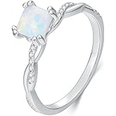 MOTIEL 925 Sterling Silver 1 CT Princess Cut Opal Ring for Women Dainty Opal Engagement Wedding Promise Ring Anniversary Birthday Jewelry Gift for Mother Wife Friend
