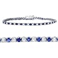 3ct Blue Sapphire & Diamond Genuine Tennis Bracelet 14K White Gold