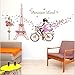 Paris Eiffel Tower Fairy Wall Stickers Window Film Elf Girl Princess Wall Decals Butterfly Flowers Dancing Girls Angel Wings Wall Decor DIY for Windows Bedroom Living Room Decoration (Eiffel Tower)