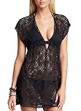 Viwenni Women's Beach Deep-v Neck Mesh Swimwear Cover up Mini Dress