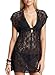 Viwenni Women's Beach Deep-v Neck Mesh Swimwear Cover up Mini Dress