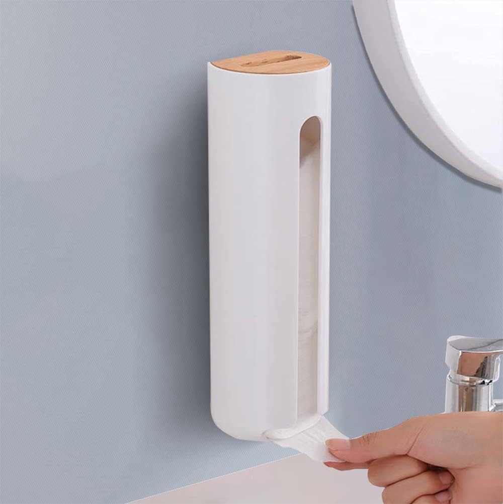 FemKey Cotton Pad Dispenser, Makeup Remover Pads Holder, No Trace Bathroom Wall Mounted Wooden Lid Makeup Remover Cotton Plastic Storage Box