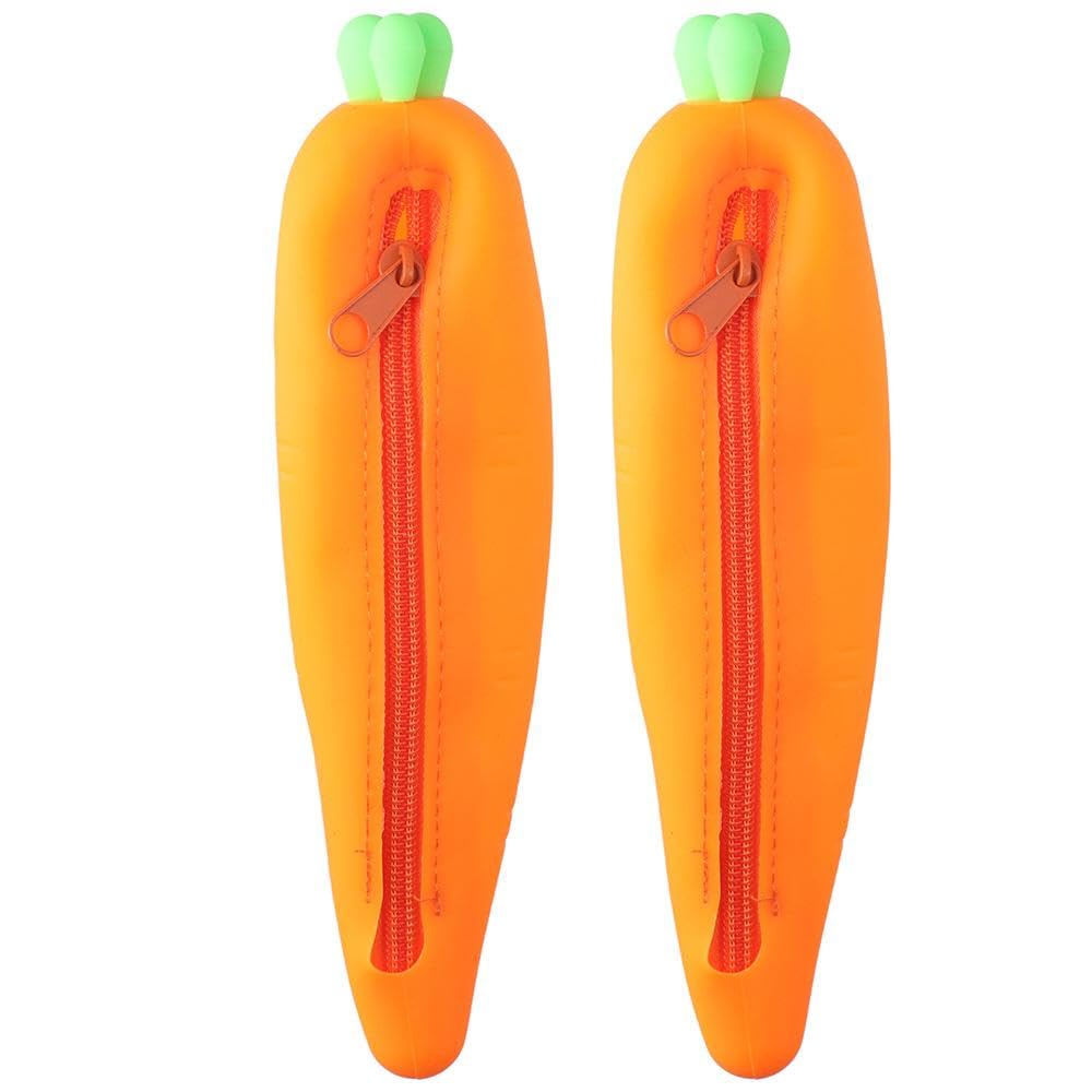 Risedot Pencil Case 2Pcs Orange Cute Silica Gel Pen Bag Creative Pen Box Office