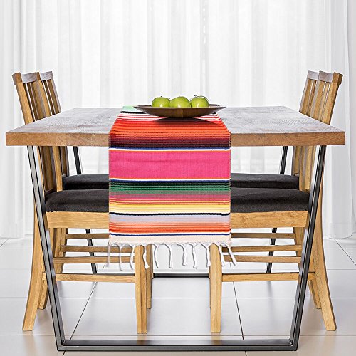 Kspowwin Mexican Serape Table Runner 14 X 84 Inch For Mexican Party Wedding Decorations Fringe Cotton Blanket Table Runner Rose