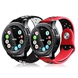 Soulen for Gear S3 Bands, Soft Replacement Sport Bands with Multiple Air Holes for Samsung Gear S3 Frontier/Classic (2-Pack Black/White+Red/Black, for Wrist 6.2