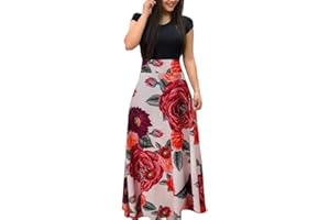 HIUARA 2023 Women Short Sleeves Dresses with Pockets Long Sun Dresses Summer Boho Casual Crewneck Beach Maxi Long Dress
