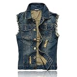 NASKY Men's Fit Retro Ripped Jeans Vest Demin Jacket Vest Waistcoat Top Vest