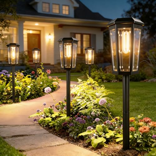 A.bigwhale Outdoor Solar Lamp for Garden, Waterproof Bright Solar Lights Outdoor, 4 Pieces Solar Light for Outdoor Paths Patio Terrace Lawn Walkway