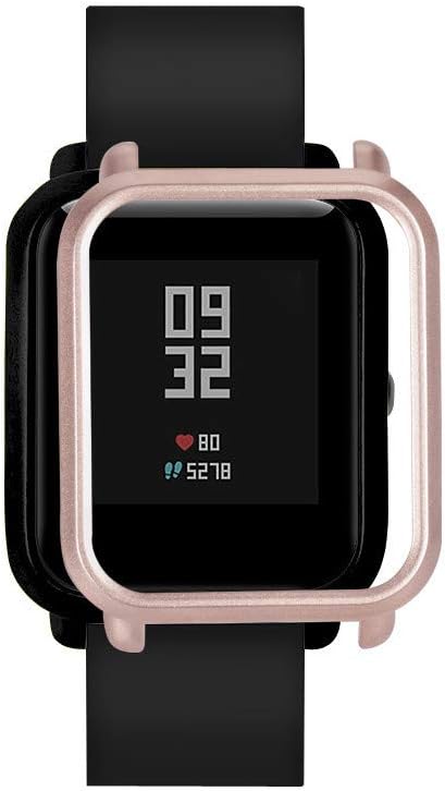 Cywulin Protection Rugged Case Cover for Xiaomi Huami Amazfit Bip Youth, Hard Plastic Armor Bumper Ultra-Thin Frame Protective Shell Accessory Scratch Resistant Shock Proof for Huami Watch (Rose Gold)