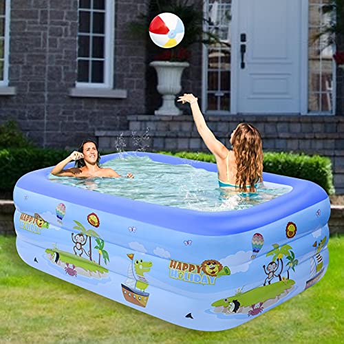 TIMLUC Aufblasbare Pool Schwimmbecken Rechteckig für Kinder, Erwachsene, Familie, 240x150x55cm Großer Familienpool für Garten Wasserparty Sommer Indoor & Outdoor