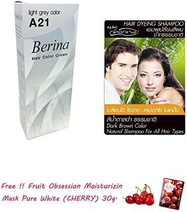 SET BERINA A21 LIGHT GREY SILVER PERMANENT HAIR DYE COLOR CREAM UNISEX PUNK STYLE[GET FREE TOMATO FACIAL MASK]