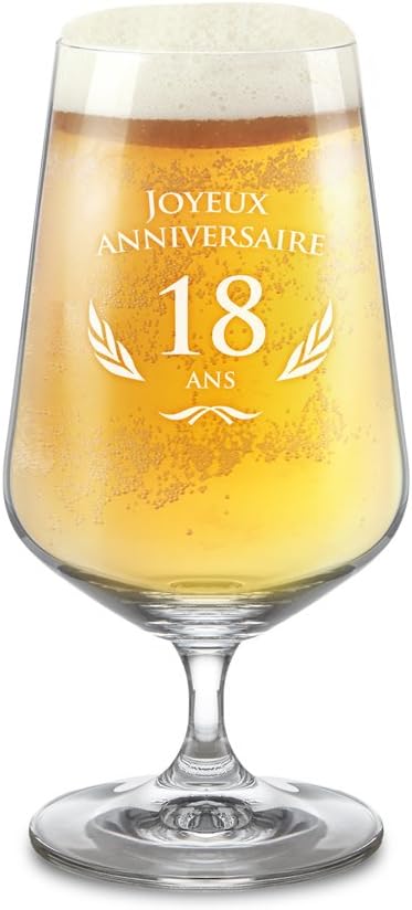Amavel Verre A Biere Avec Gravure Pour Le 18eme Anniversaire Verre Tulipe Pils Joyeux Anniversaire Idee Cadeau D Anniversaire Cadeau Pour Hommes Volume De Remplissage 0 4l