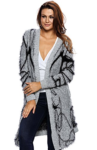 Wicky LS Women's Front Open Knitted Special Cardigan Sweater Style 1 Gray S