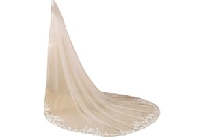 EllieWely Long 1 Tier Lace Wedding Bridal Veil With Metal Comb F10