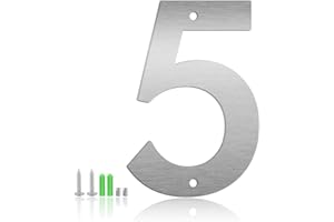 MONLYEY 3 Inch Stainless Steel Floating Door Numbers and Metal Letters, Modern Silver Metal House and Mailbox Numbers, Sleek House Address Sign for Home, Apartment, and Garden Decor (Number 5)