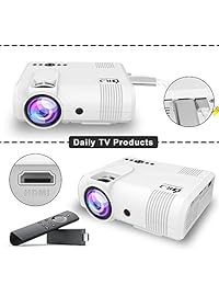 DR.J Proyector en miniatura de 2600 lúmenes para teatro en casa Pantalla de 170", proyector LED Full HD 1080P HDMI VGA USB TF AV barra de sonido PS4 WII XBOX TV FireTV Roku Stick TV Box (L8)