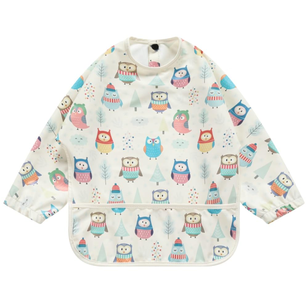 norinori Baby Weaning Bib With Sleeves Feeding Bibs - Waterproof Bibs Coverall bibs for baby toddler from 6-36 Months soft With Large Pocket Easy to Clean