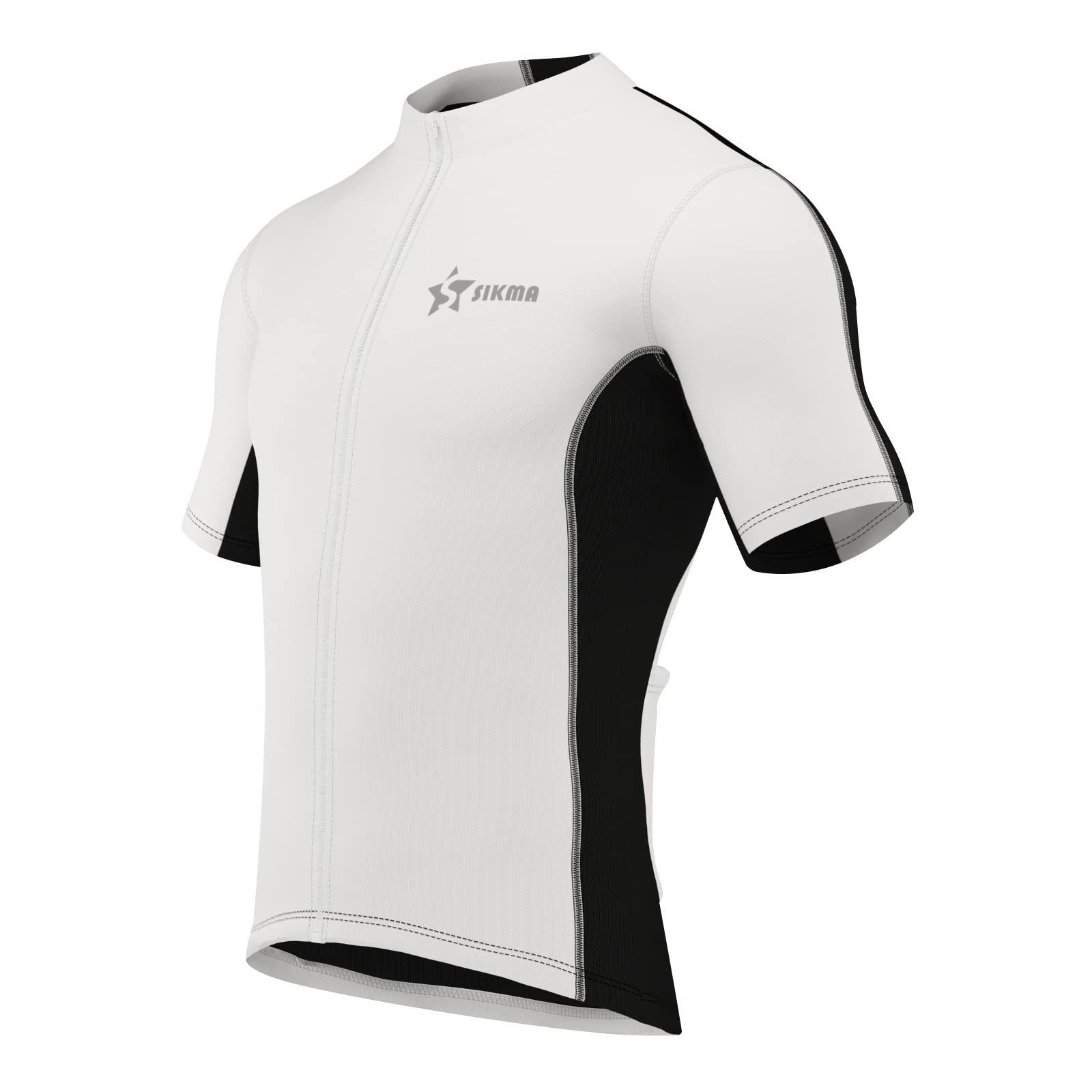 Sikma Mens Cycling Jersey Short Sleeves Polyester Bicycle Bike Top Shirt (White, Small)