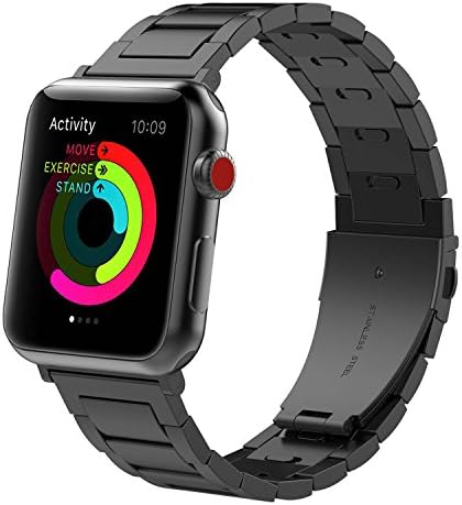 KINPEI Apple Watch Band 42MM, Stainless Steel Metal Link Bracelet iwatch Replacement Strap for Apple Watch Series 1 2 3 Black