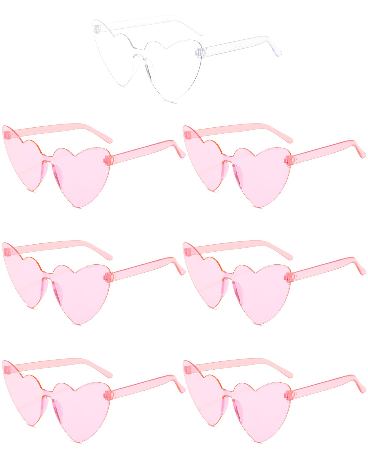 7 Pairs Hen Party Heart Shaped Glasses Rimless Frameless Sunglasses Transparent Tinted Eyewear, 1 Bride + 6 Team Bride Glasses Bachelorette/Wedding Party Bridal Shower Party Favours Photo Booth Props