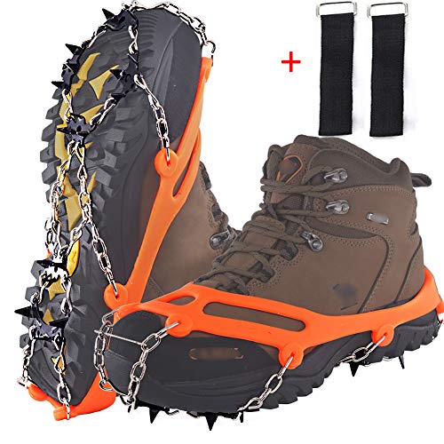 DBlosp Walk Traction Cleats Heavy Duty Trail Spikes Ice Snow Grips Anti Slip Stainless Steel Spikes Footwear Crampons Walking, Jogging Hiking on Snow & Ice (Orange Size:M) - Thumbnail 7