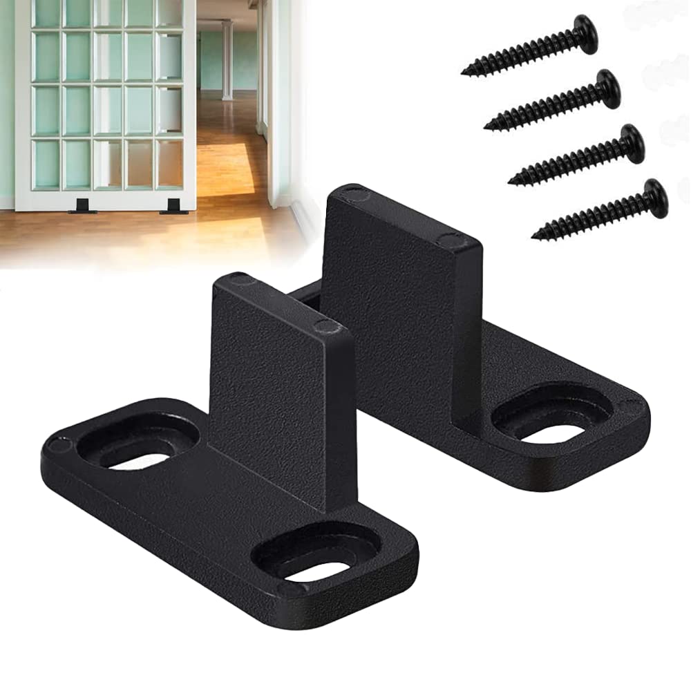 Yufana Floor Guide Clip 2 Pieces Sliding Barn Door Floor, Door Hardware Guide, Black