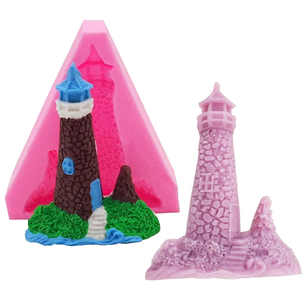 WonDerfulC 3D Castle Silicone Molds Lighthouse Modeling DIY Molds Chocolate Baking Cake Molds Making Soap Gypsum Clay Baking Mould