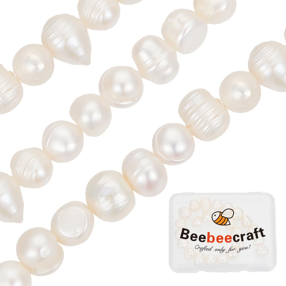 Beebeecraft 1 Box 23~24Pcs/Strand Natural Cultured Freshwater Pearl Beads 7~8.5mm Potato Round Irregular White Loose Pearl Beads for Summer Jewellery Making Bracelet Necklace Craft (Hole: 0.5mm)