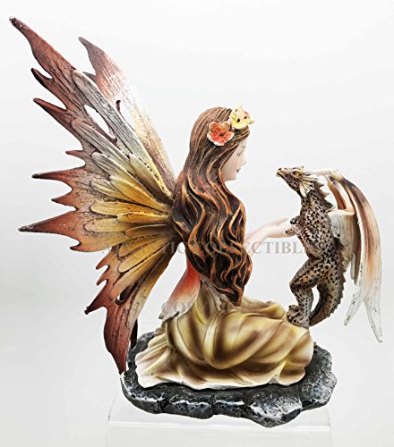 Gifts & Decors Beautiful Scarlet Fire Fairy Goddess with Pet Spotted Dragon Figurine Meadows of FAE Garden Collector Sculpture Statue - Thumbnail 3