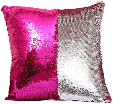 Winhurn DIY Double Colors Glitter Sequins Throw Cushion Cover for Home Decor (C)