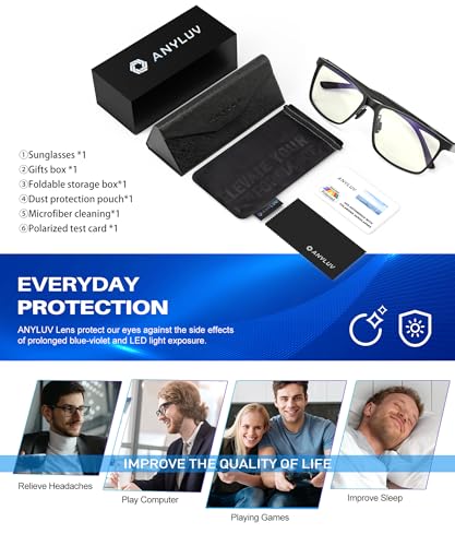 ANYLUV Blue Light Glasses Men, Relieve Eyestrain and Eye Protection, Al-Mg Metal Computer Blue Light Blocking Glasses