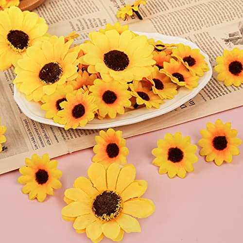 JOHOUSE 220PCS Artificial Sunflower Heads, Fake Sunflowers Faux Silk Sunflower Faux Floral Yellow Gerber Daisies for Autumn and Home Kitchen Wreath Decorations