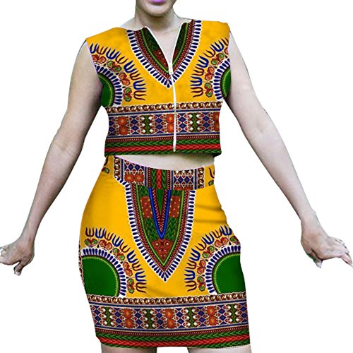 Women's African Dresses Dashiki 2 Pieces Outfits Skirts+Top
