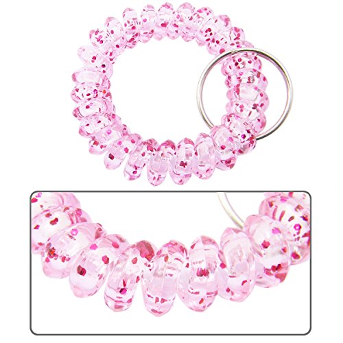 QY 10PCS Pearlized Transparent Colors Plastic Spiral Coil Wrist Band Key Ring Chain