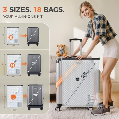 Nicetree 18-Pack Vacuum Bags for Travel with Rechargeable Pump, Compression Packing Bags for Carry-On Luggage & Suitcase, Vacuum Seal Bags for Clothing, 3 Sizes for Travel & Home Storage