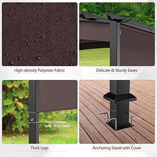 Tangkula 10ft x 10ft Outdoor Retractable Pergola, Patio Metal Pergola with Adjustable Sliding Sun Shade Canopy, Heavy-Duty Steel Frame, Patio Furniture Shelter for Backyard Garden Poolside (Brown) image 20