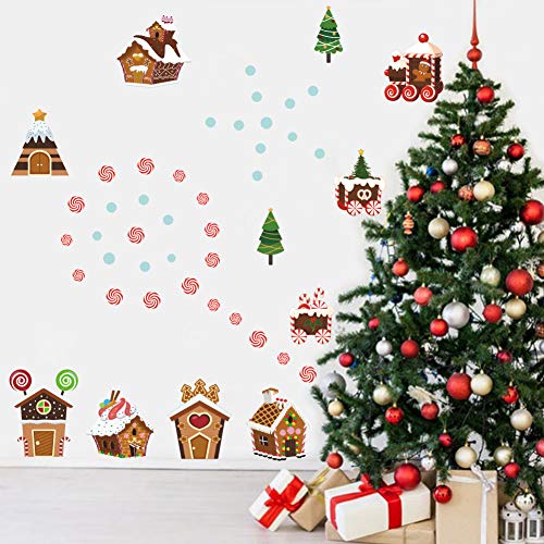 IARTTOP Colorful Christmas Candy House Wall Decal, DIY Lovely Christmas Party Supplies Trees Snow Sticker for Window Clings Kids Bedroom Living Room Nursery Decor