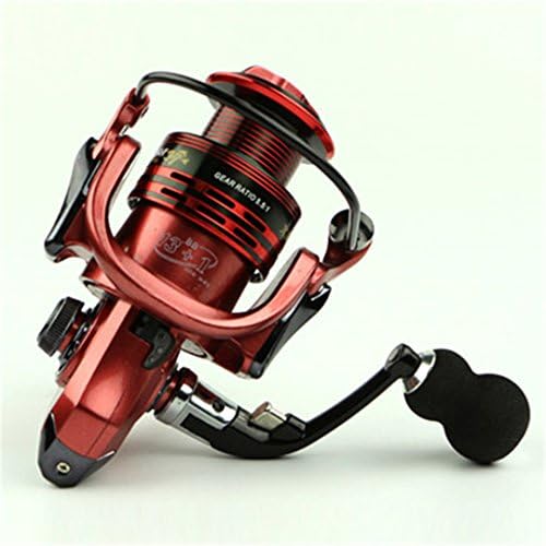 BUYUZHUANZ All-Metal Arm 13+1BB Spinning Fishing Reel EVA Handle Fishing Reels 3 Colors 1000-7000 Series Gapless Metal Head Spinning Wheel Red 14 4000 Series